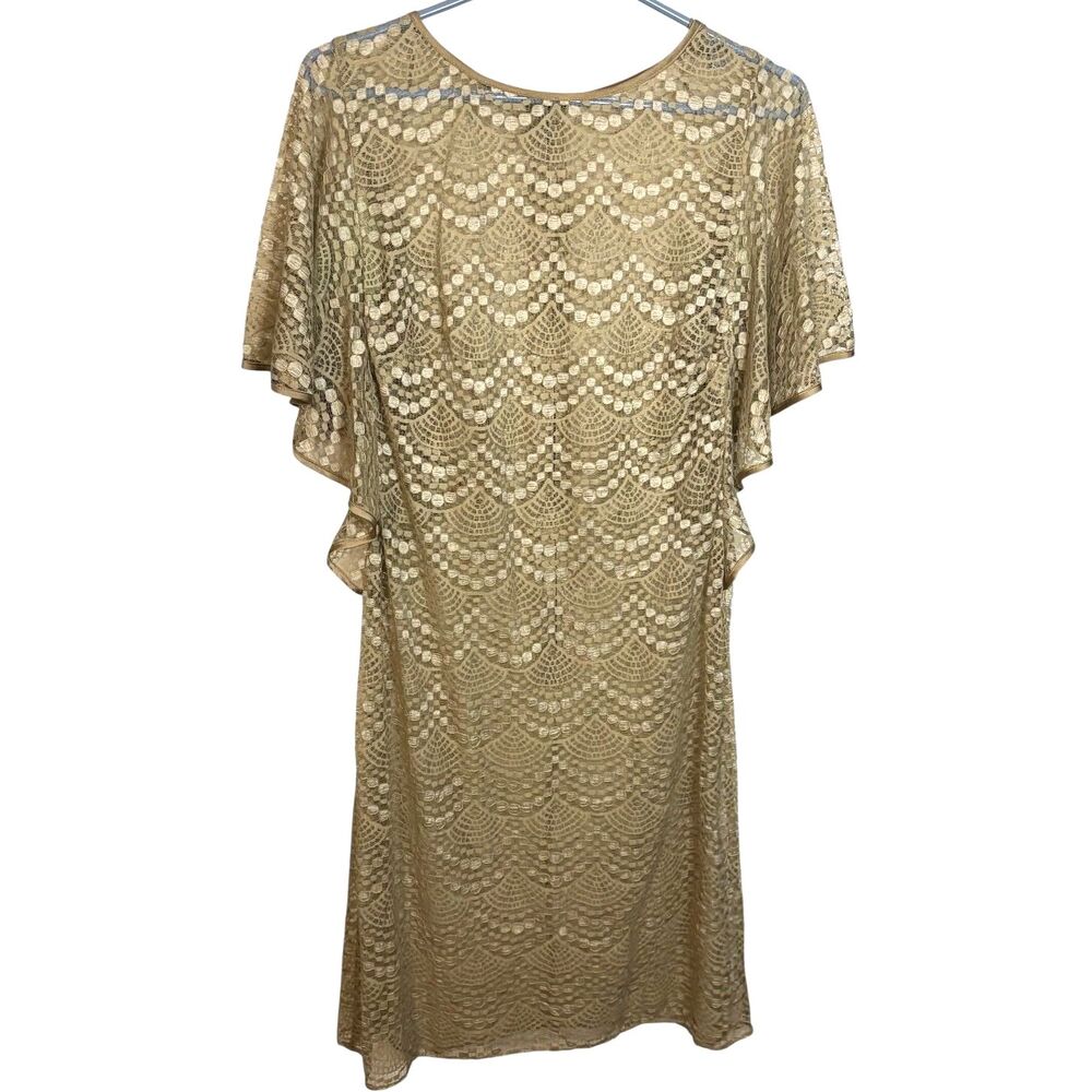 Gold Taupe Open Lace Ruffle Sleeve Dress Boho Romantic Fairycore / Ethereal S